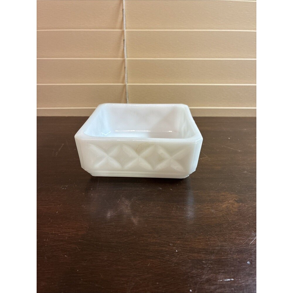 Vintage Square Milk Glass Quilted Dish 1960s - Candy Dish Key Holder Bathroom